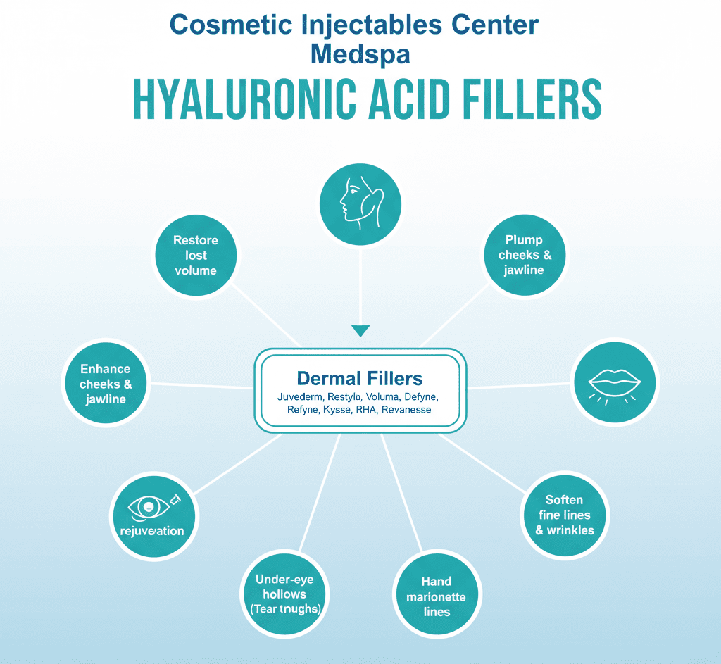 Hyaluronic acid dermal fillers (juvederm®, restylane®, belotero®, rha®, versa™, skinvive™): clinical uses and 2025 research 1 Hyaluronic Acid Fillers | Cosmetic Injectables Center Medspa | Sherman Oaks, Los Angeles, Ca